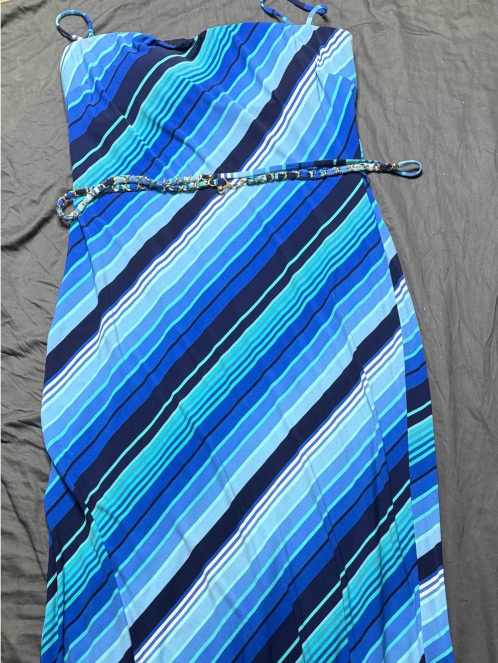 Cache Blue Multi-Stripe Spaghetti Strap Maxi Dress